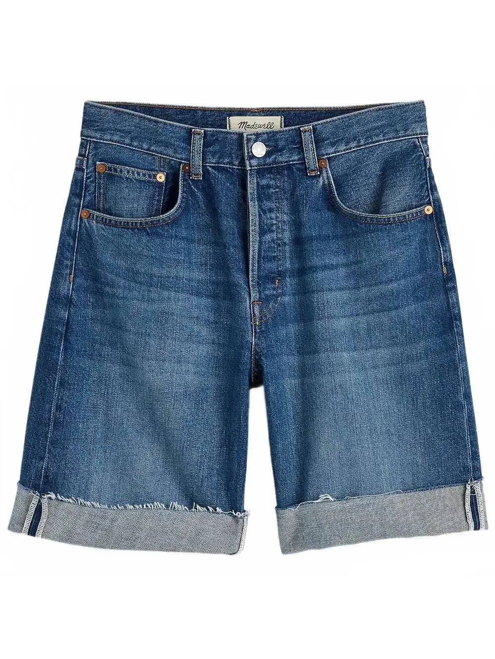Madewell Long Baggy Cuffed Jean Shorts Rigid Blue Mifflin Wash NWT Size 25